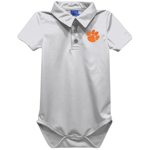 Clemson Tigers Embroidered White Solid Knit Polo Onesie