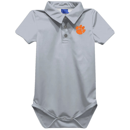 Clemson Tigers Embroidered Gray Solid Knit Polo Onesie