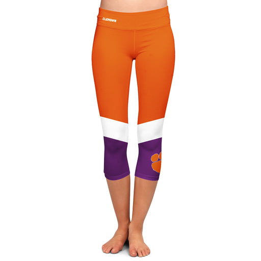 Clemson Tigers Vive La Fete Game Day Collegiate Ankle Color Block Girls Orange Purple Capri Leggings