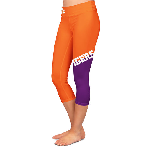 Clemson Tigers Vive La Fete Game Day Collegiate Leg Color Block Girls Orange Purple Capri Leggings - Vive La Fête - Online Apparel Store
