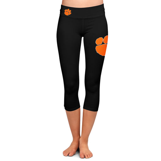 Clemson Tigers Vive La Fete Game Day Collegiate Large Logo on Thigh and Waist Girls Black Capri Leggings