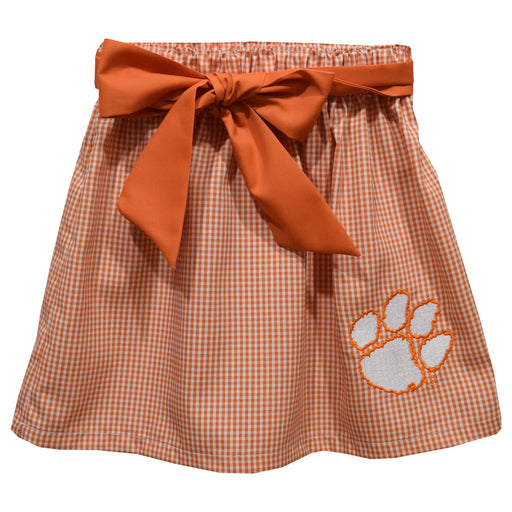Clemson Tigers Embroidered Orange Gingham Skirt With Sash