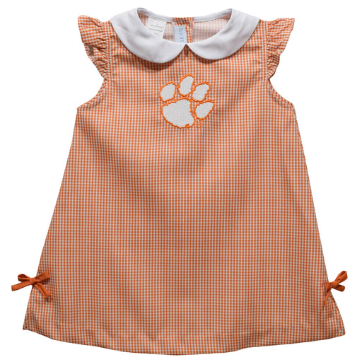 Clemson Tigers Embroidered Orange Gingham A Line Dress
