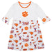 Clemson Tigers 3/4 Sleeve Solid White Repeat Print Hand Sketched Vive La Fete Impressions Artwork on Skirt