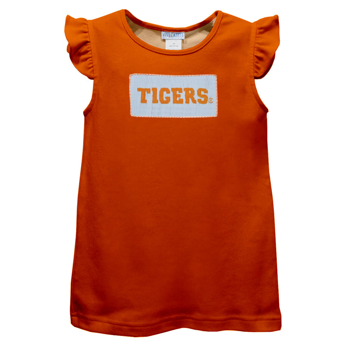 Clemson Tigers Smocked Orange  Knit  Angel Wing Sleeves Girls Tshirt