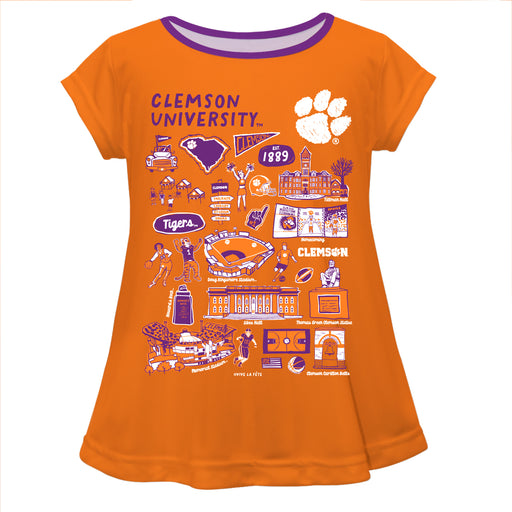 Clemson Tigers Hand Sketched Vive La Fete Impressions Artwork Orange Short Sleeve Top