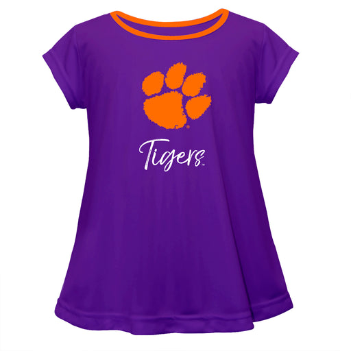Clemson Tigers Vive La Fete Girls Game Day Short Sleeve Purple Top with School Logo and Name