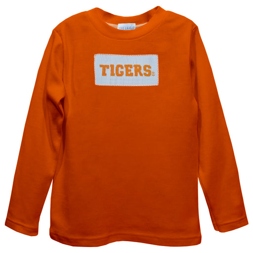 Clemson Tigers Smocked Orange  Knit Long Sleeve Boys Tee Shirt