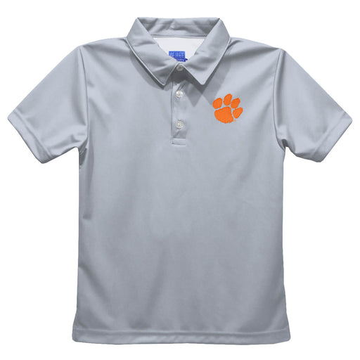 Clemson Tigers Embroidered Gray Short Sleeve Polo Box Shirt