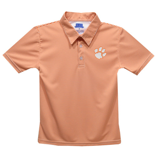 Clemson Tigers Embroidered Orange Stripes Short Sleeve Polo Box Shirt