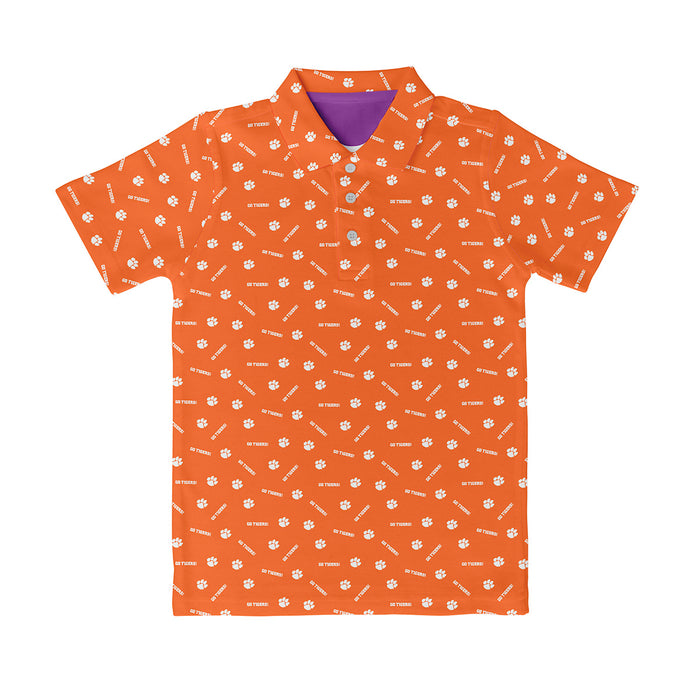 Clemson Tigers Vive La Fete Repeat Logo Orange Short Sleeve Polo Shirt