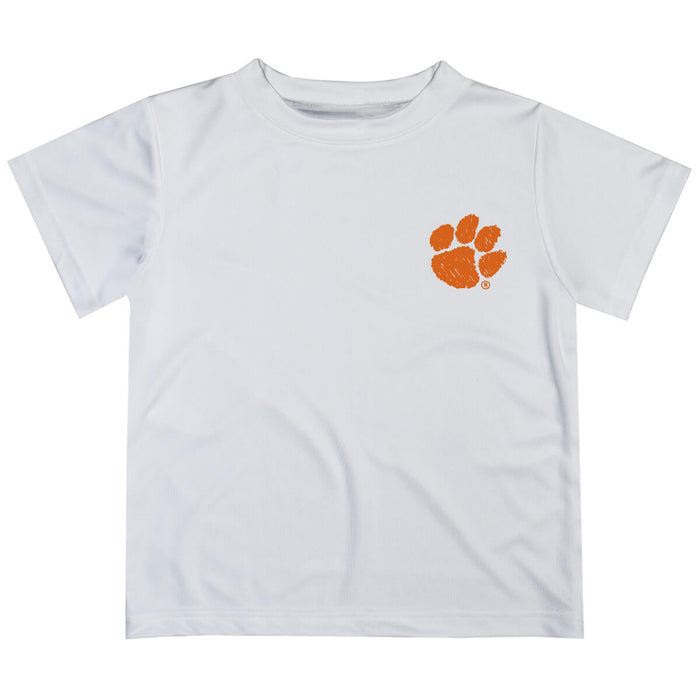Clemson Tigers Hand Sketched Vive La Fete Impressions Artwork Boys White Short Sleeve Tee Shirt