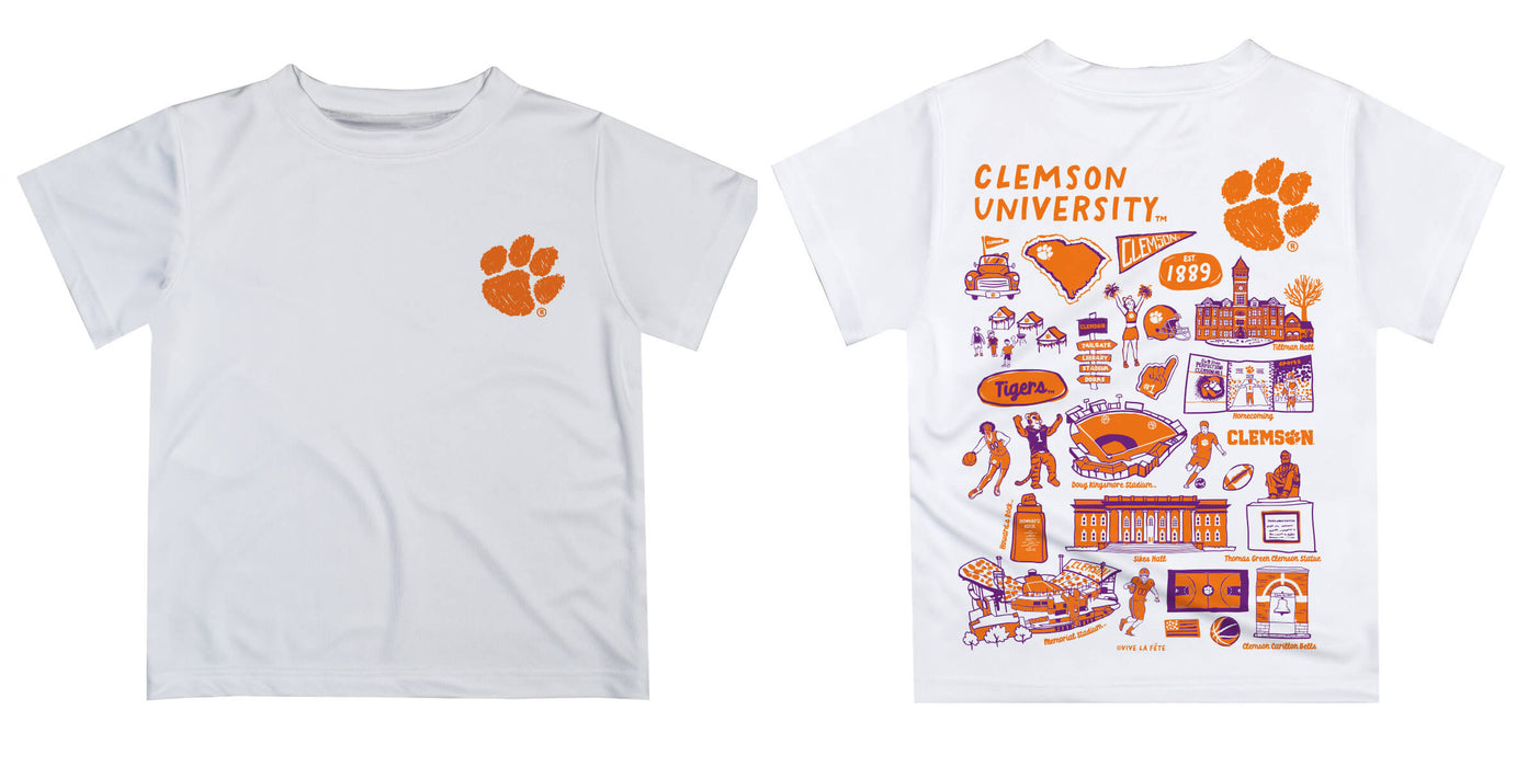 Clemson Tigers Hand Sketched Vive La Fete Impressions Artwork Boys Purple Short Sleeve Tee Shirt - Vive La Fête - Online Apparel Store