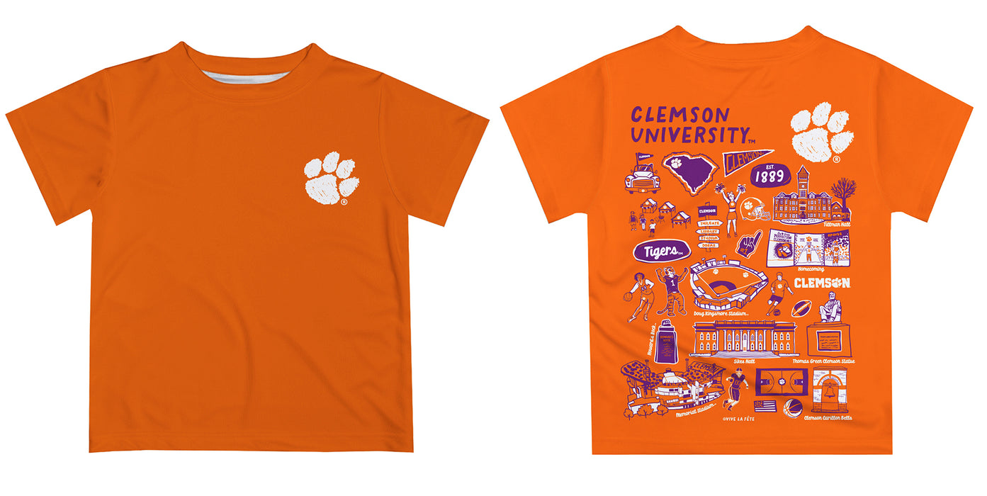 Clemson Tigers Hand Sketched Vive La Fete Impressions Artwork Boys Purple Short Sleeve Tee Shirt - Vive La Fête - Online Apparel Store