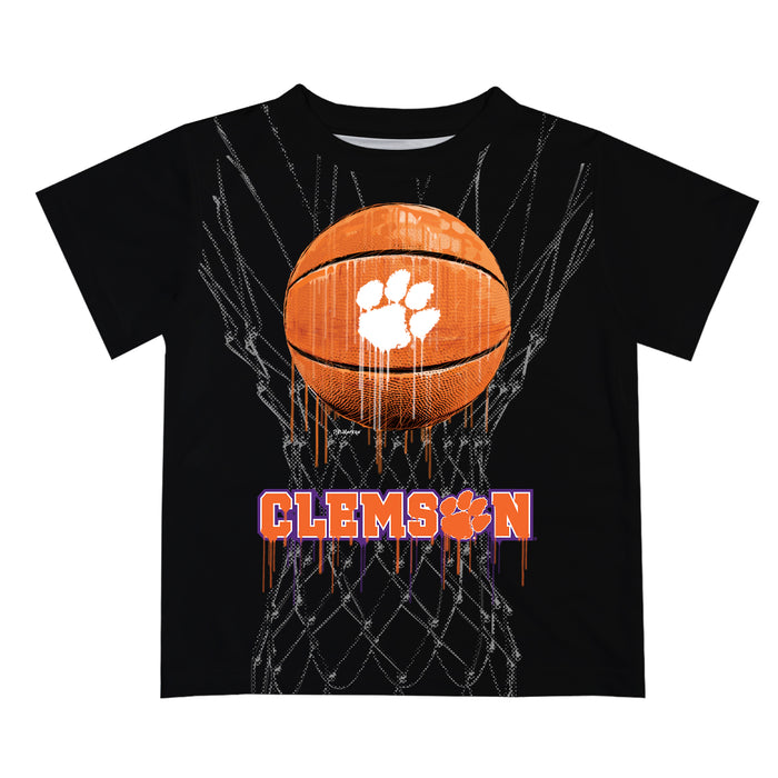 Clemson Tigers Original Dripping Basketball Black T-Shirt by Vive La Fete
