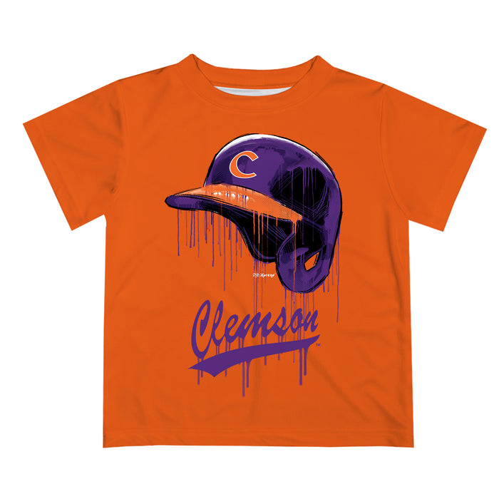 Clemson Tigers Original Dripping Baseball Helmet Orange T-Shirt by Vive La Fete