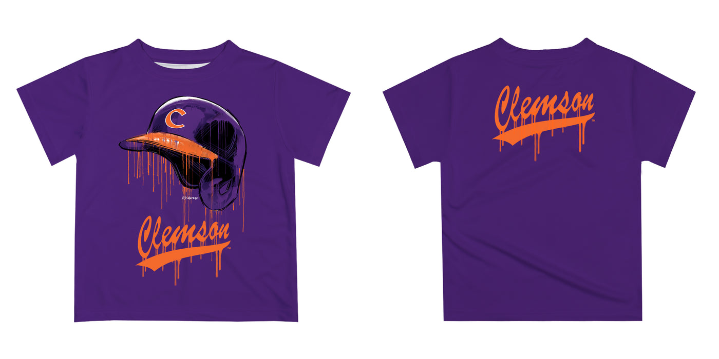 Clemson Tigers Original Dripping Baseball Helmet Purple T-Shirt by Vive La Fete - Vive La Fête - Online Apparel Store