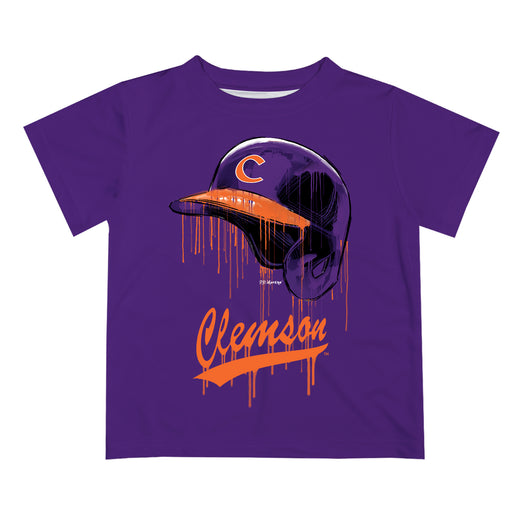 Clemson Tigers Original Dripping Baseball Helmet Purple T-Shirt by Vive La Fete