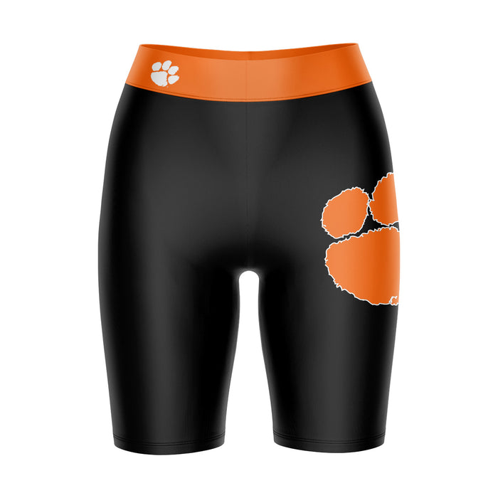 Clemson Tigers Vive La Fete Game Day Logo on Thigh and Waistband Black and Orange Women Bike Short 9 Inseam