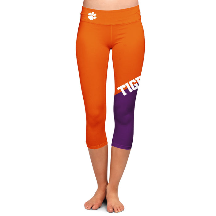Clemson Tigers Vive La Fete Game Day Collegiate Leg Color Block Women Orange Purple Capri Leggings