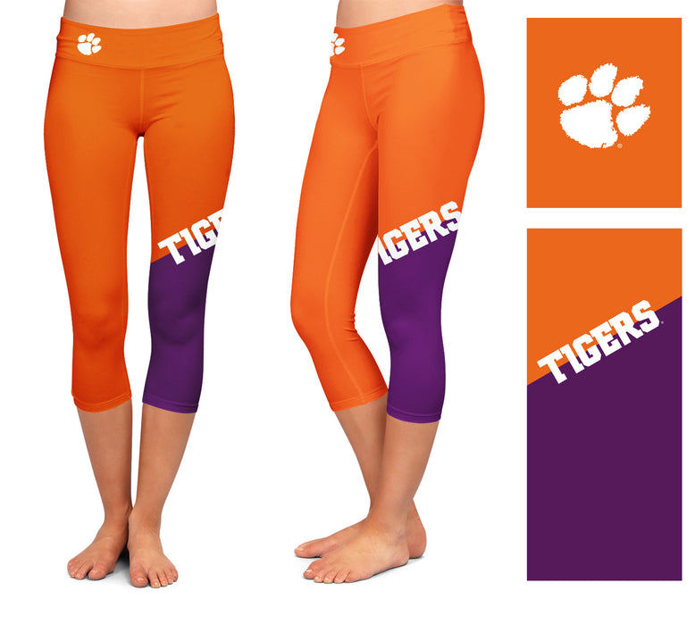 Clemson Tigers Vive La Fete Game Day Collegiate Leg Color Block Women Orange Purple Capri Leggings - Vive La Fête - Online Apparel Store