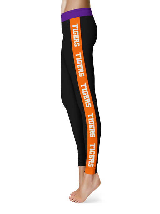 Clemson Tigers Vive La Fete Game Day Collegiate Orange Stripes Women Black Yoga Leggings 2 Waist Tights - Vive La Fête - Online Apparel Store