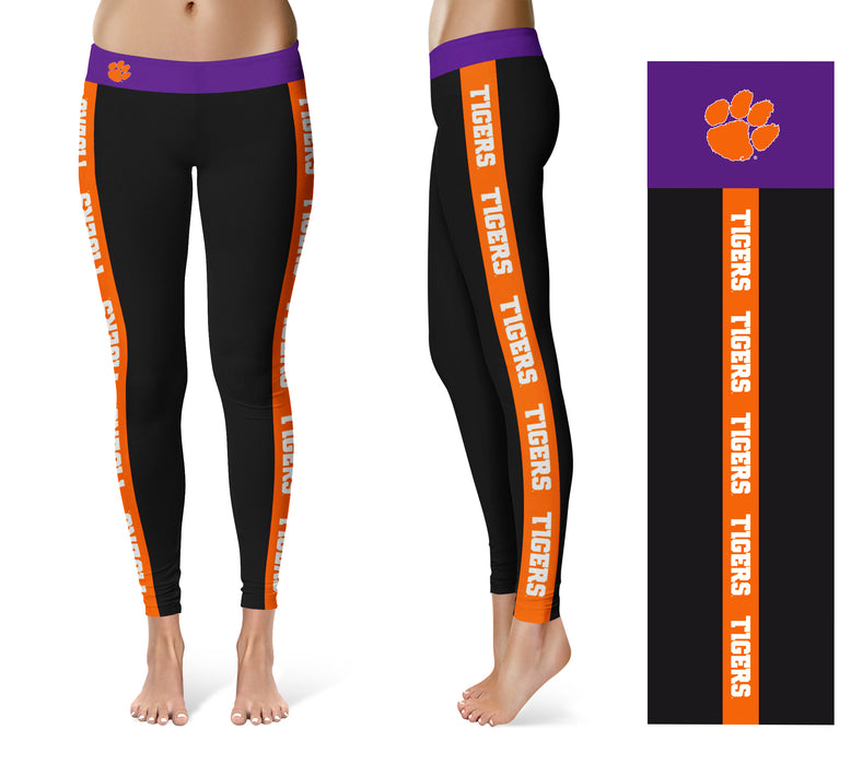 Clemson Tigers Vive La Fete Game Day Collegiate Orange Stripes Women Black Yoga Leggings 2 Waist Tights - Vive La Fête - Online Apparel Store