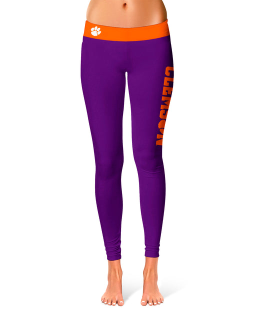 Clemson Tigers Vive La Fete Game Day Collegiate Logo on Thigh Purple Women Yoga Leggings 2.5 Waist Tights