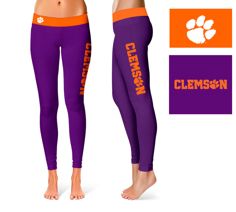 Clemson Tigers Vive La Fete Game Day Collegiate Logo on Thigh Purple Women Yoga Leggings 2.5 Waist Tights - Vive La Fête - Online Apparel Store