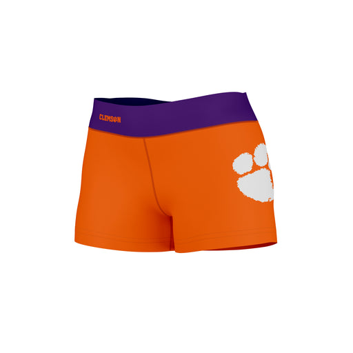 Clemson Tigers Vive La Fete Logo on Thigh and Waistband Orange & Purple Women Yoga Booty Workout Shorts 3.75 Inseam