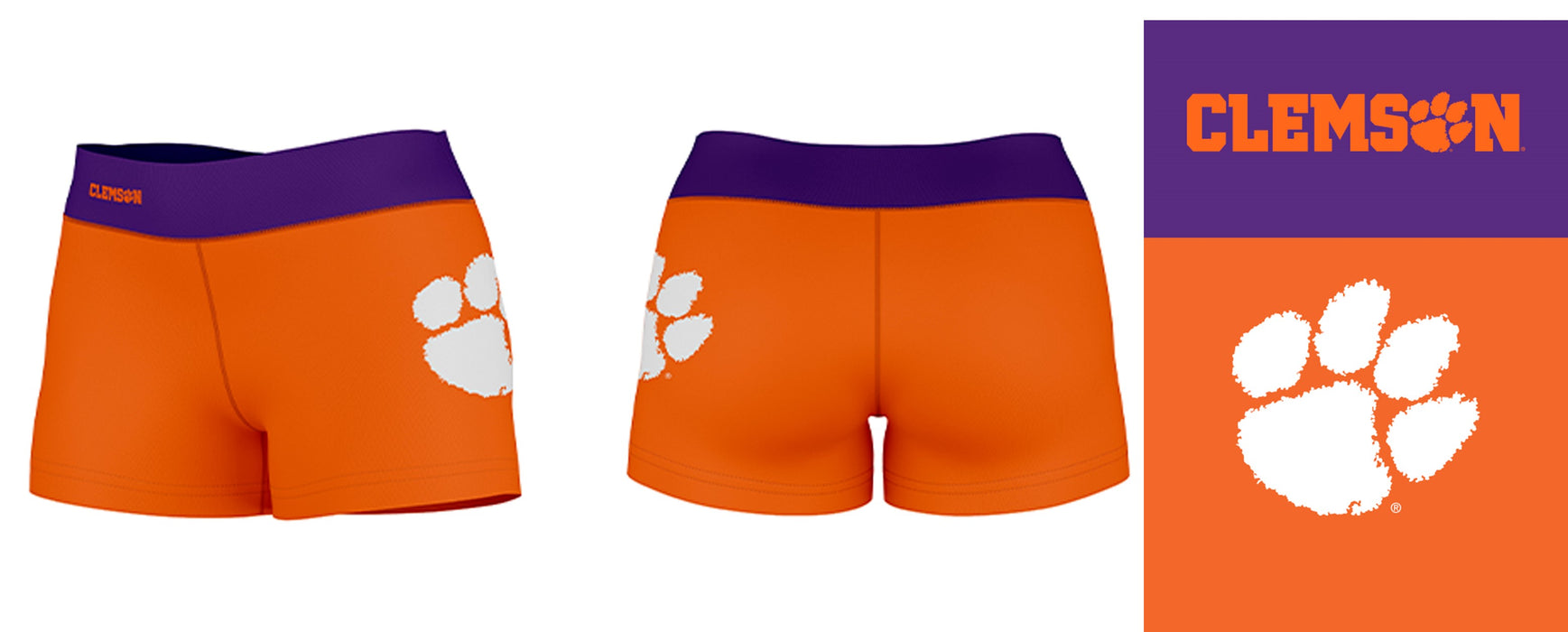 Clemson Tigers Vive La Fete Logo on Thigh and Waistband Orange & Purple Women Yoga Booty Workout Shorts 3.75 Inseam - Vive La Fête - Online Apparel Store