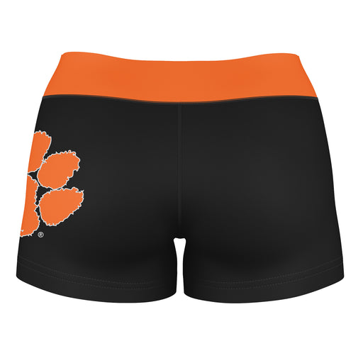 Clemson Tigers Vive La Fete Logo on Thigh & Waistband Black & Orange Women Yoga Booty Workout Shorts 3.75 Inseam - Vive La Fête - Online Apparel Store