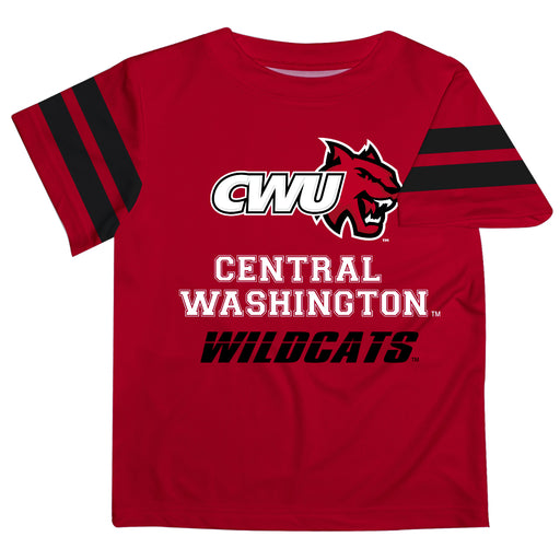 Central Washington Wildcats Vive La Fete Boys Game Day Red Short Sleeve Tee with Stripes on Sleeves - Vive La Fête - Online Apparel Store