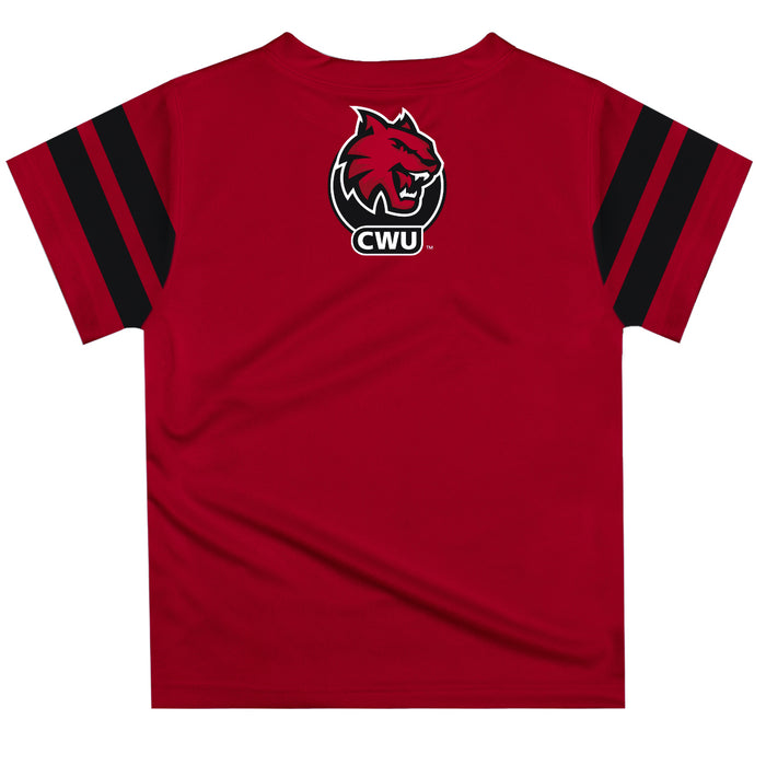 Central Washington Wildcats Vive La Fete Boys Game Day Red Short Sleeve Tee with Stripes on Sleeves - Vive La Fête - Online Apparel Store