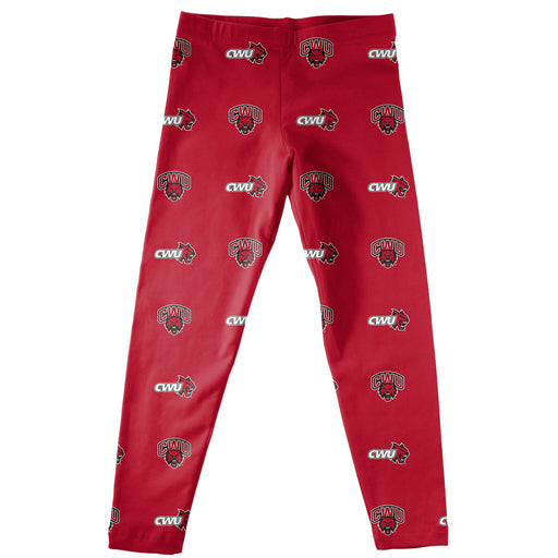 Central Washington Wildcats Vive La Fete Girls Game Day All Over Logo Elastic Waist Classic Play Red Leggings Tights - Vive La Fête - Online Apparel Store