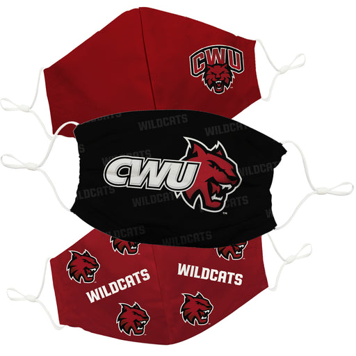 Central Washington Wildcats Face Mask Red and Black Set of Three - Vive La Fête - Online Apparel Store