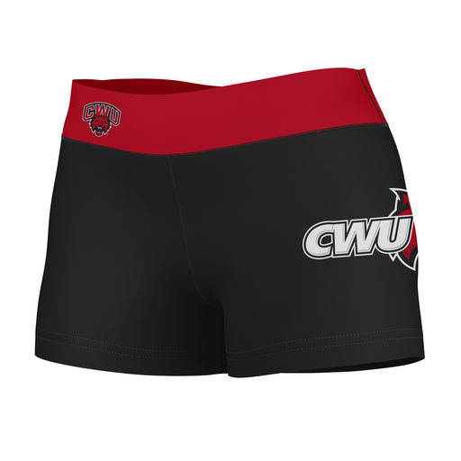 CWU Wildcats Vive La Fete Game Day Logo on Thigh and Waistband Black & Red Women Yoga Booty Workout Shorts 3.75 Inseam"