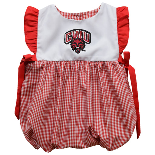 Central Washington Wildcats Embroidered Red Gingham Girls Bubble