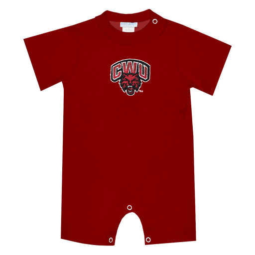 Central Washington Wildcats Embroidered Red Knit Short Sleeve Boys Romper