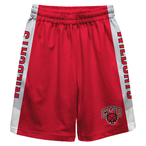 Central Washington Wildcats Vive La Fete Game Day Red Stripes Boys Solid Gray Athletic Mesh Short