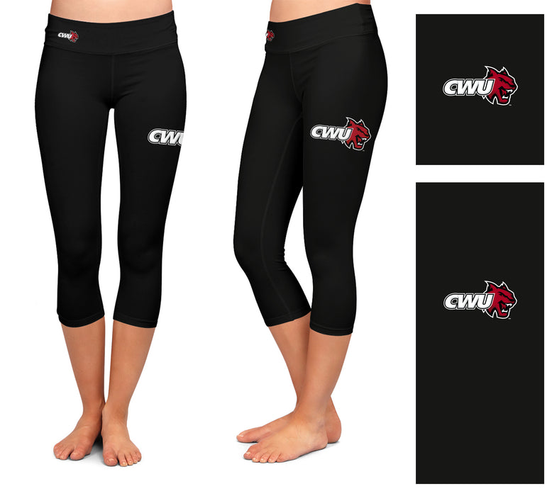 CWU Wildcats Vive La Fete Game Day Collegiate Large Logo on Thigh and Waist Girls Black Capri Leggings - Vive La Fête - Online Apparel Store