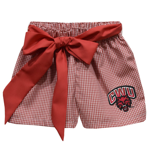 Central Washington Wildcats Embroidered Red Gingham Girls Short with Sash