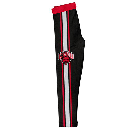 Central Washington Wildcats Vive La Fete Girls Game Day Black with Red Stripes Leggings Tights