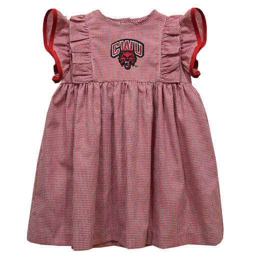 Central Washington Wildcats Embroidered Red Gingham Ruffle Dress