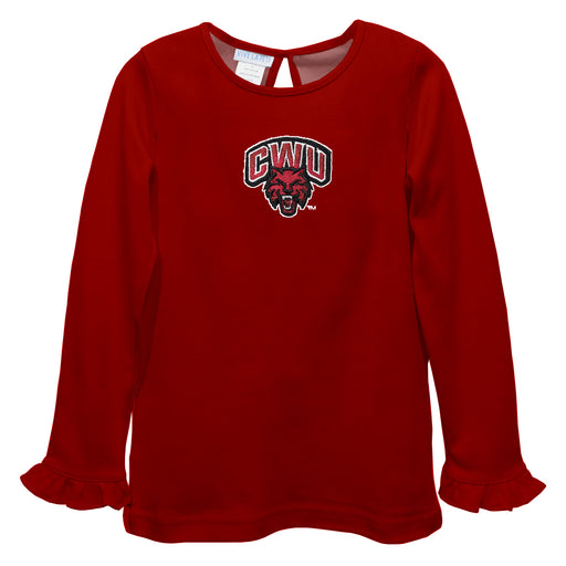 Central Washington Wildcats Embroidered Red Knit Long Sleeve Girls Blouse