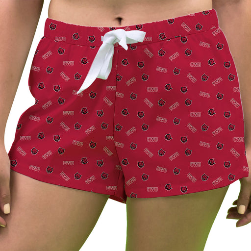 Central Washington Wildcats Vive La Fete Game Day All Over Logo Women Red Lounge Shorts