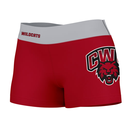 Central Washington Wildcats Vive La Fete Logo on Thigh & Waistband Red Gray Women Yoga Booty Workout Shorts 3.75 Inseam"