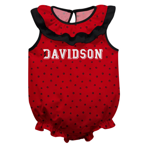 Davidson College Wildcats Swirls Red Sleeveless Ruffle Onesie Logo Bodysuit