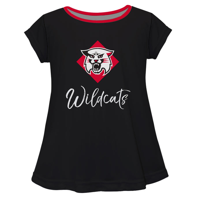Davidson College Wildcats Vive La Fete Girls Game Day Short Sleeve Black Top with School Logo and Name