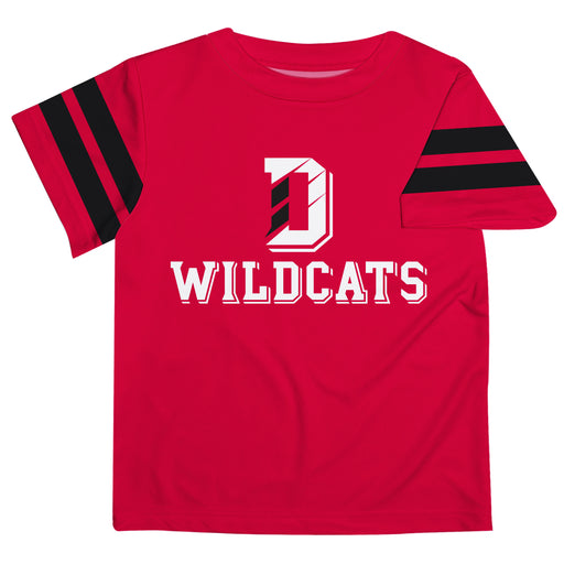 Davidson College Wildcats Vive La Fete Boys Game Day Red Short Sleeve Tee with Stripes on Sleeves
